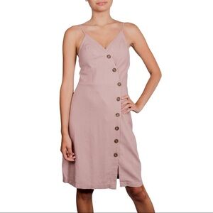 QED London Beige Slip Dress Asymmetrical Button Front Large